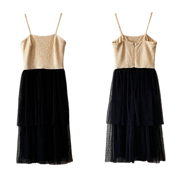 NWT Dress the Population Sequined Bodice Mesh Tiered Skirt Midi Dress Sz. XS - Picture 1 of 6